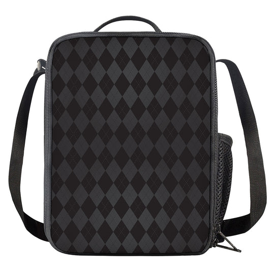 Black And Grey Argyle Pattern Print Crossbody Lunch Bag