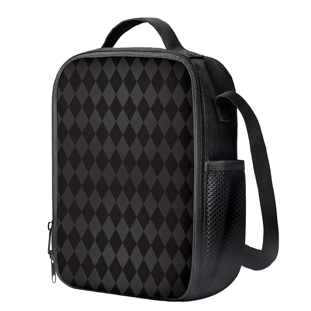 Black And Grey Argyle Pattern Print Crossbody Lunch Bag