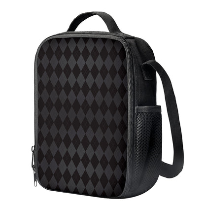 Black And Grey Argyle Pattern Print Crossbody Lunch Bag