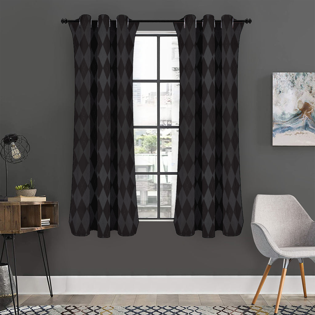 Black And Grey Argyle Pattern Print Curtain