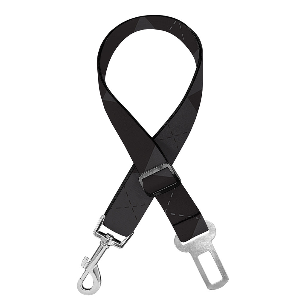 Black And Grey Argyle Pattern Print Dog Seat Belt
