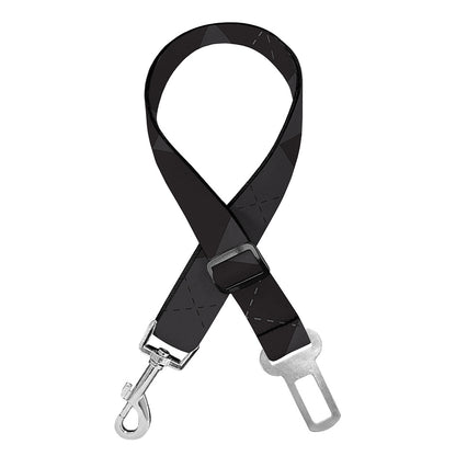 Black And Grey Argyle Pattern Print Dog Seat Belt