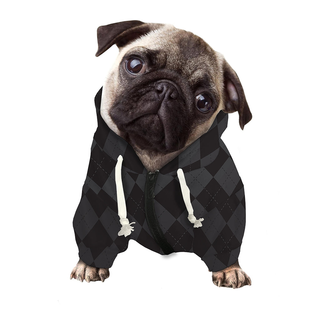 Black And Grey Argyle Pattern Print Dog Zip Up Hoodie
