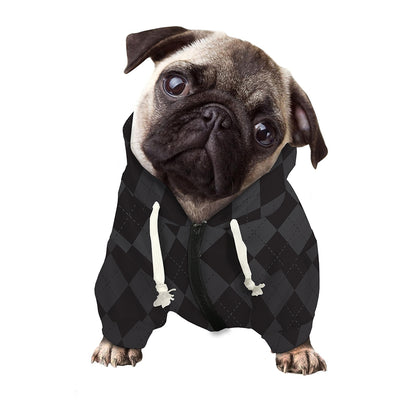 Black And Grey Argyle Pattern Print Dog Zip Up Hoodie