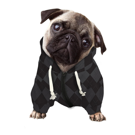 Black And Grey Argyle Pattern Print Dog Zip Up Hoodie