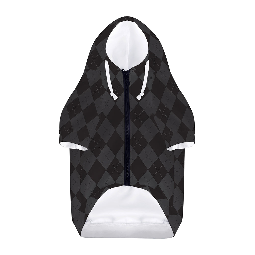Black And Grey Argyle Pattern Print Dog Zip Up Hoodie