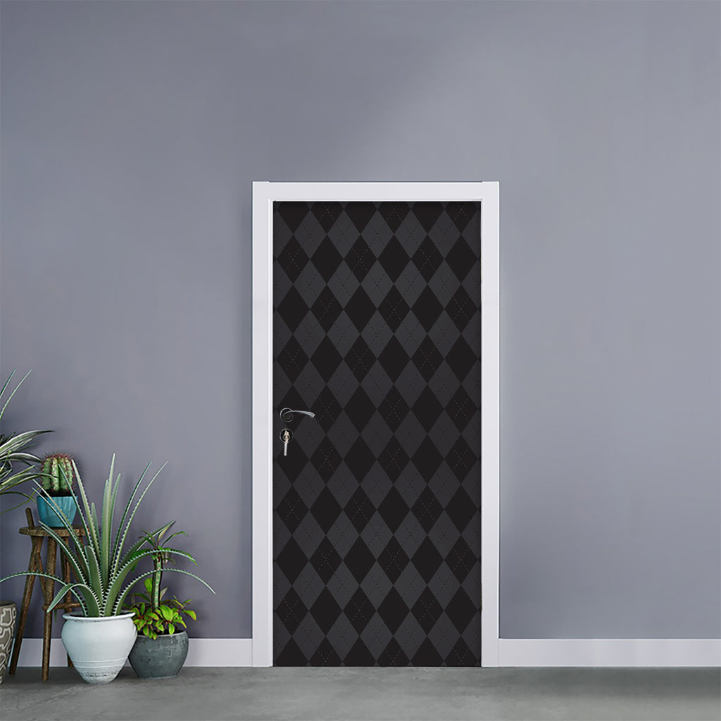 Black And Grey Argyle Pattern Print Door Sticker