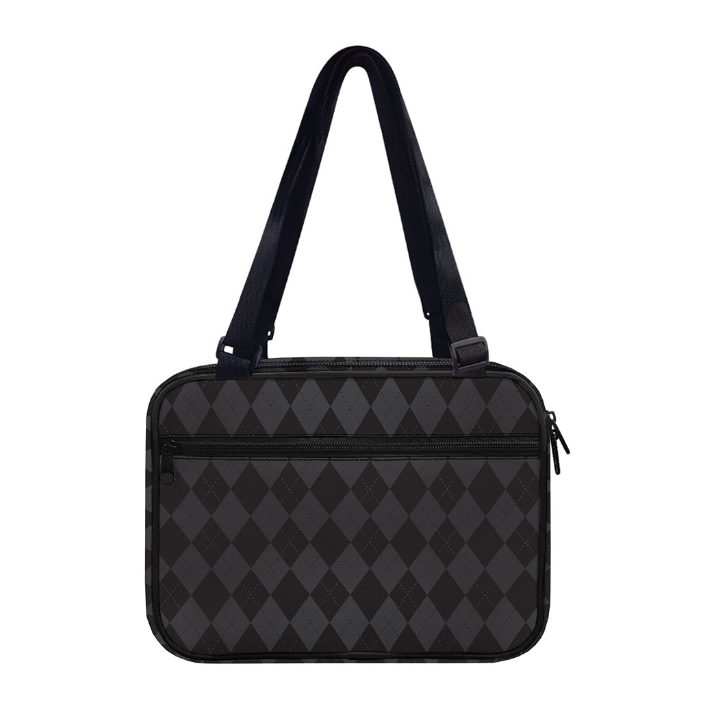 Black And Grey Argyle Pattern Print Double Strap Bible Bag