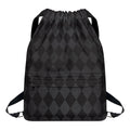 Black And Grey Argyle Pattern Print Drawstring Backpack