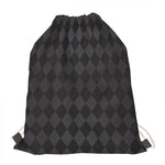 Black And Grey Argyle Pattern Print Drawstring Bag