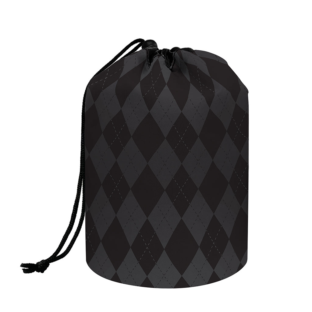 Black And Grey Argyle Pattern Print Drawstring Makeup Bag