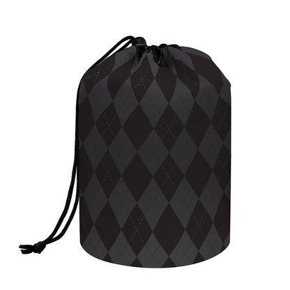 Black And Grey Argyle Pattern Print Drawstring Makeup Bag