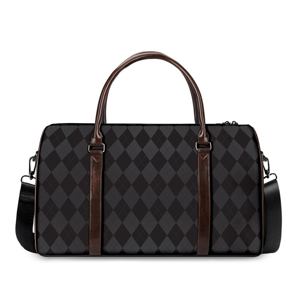 Black And Grey Argyle Pattern Print Duffle Bag