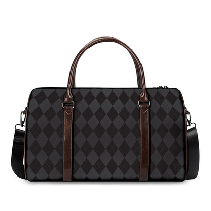 Black And Grey Argyle Pattern Print Duffle Bag