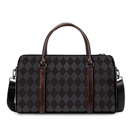Black And Grey Argyle Pattern Print Duffle Bag