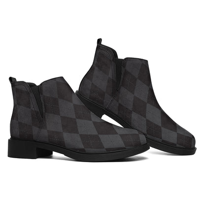 Black And Grey Argyle Pattern Print Flat Ankle Boots