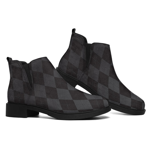 Black And Grey Argyle Pattern Print Flat Ankle Boots