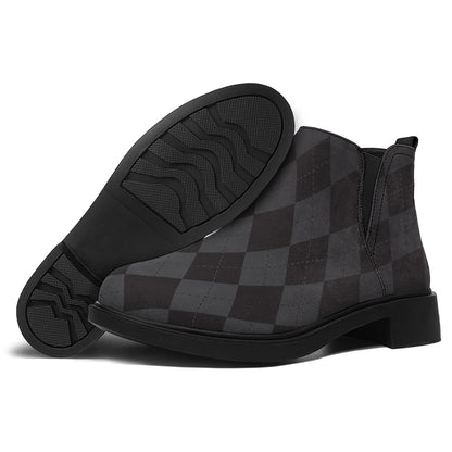 Black And Grey Argyle Pattern Print Flat Ankle Boots