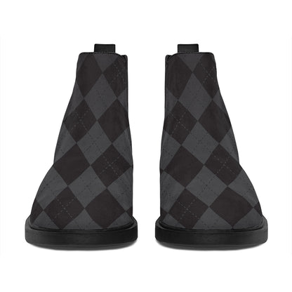 Black And Grey Argyle Pattern Print Flat Ankle Boots