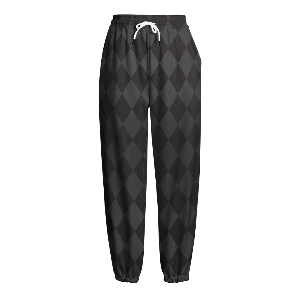 Black And Grey Argyle Pattern Print Fleece Lined Knit Pants