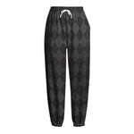 Black And Grey Argyle Pattern Print Fleece Lined Knit Pants