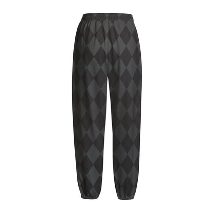 Black And Grey Argyle Pattern Print Fleece Lined Knit Pants