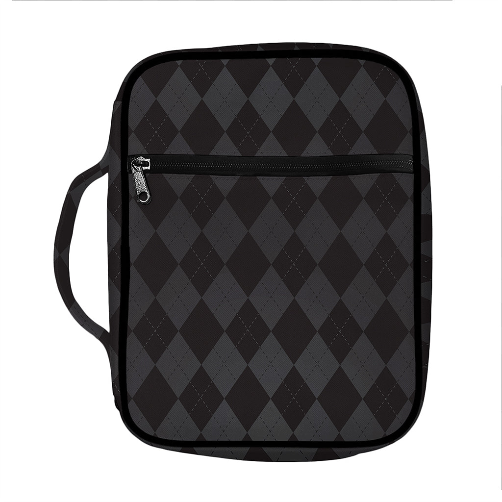 Black And Grey Argyle Pattern Print Front Pocket Bible Bag