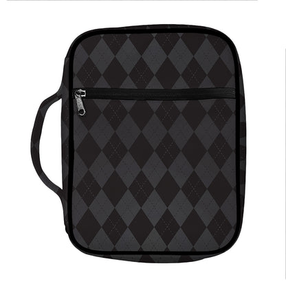 Black And Grey Argyle Pattern Print Front Pocket Bible Bag