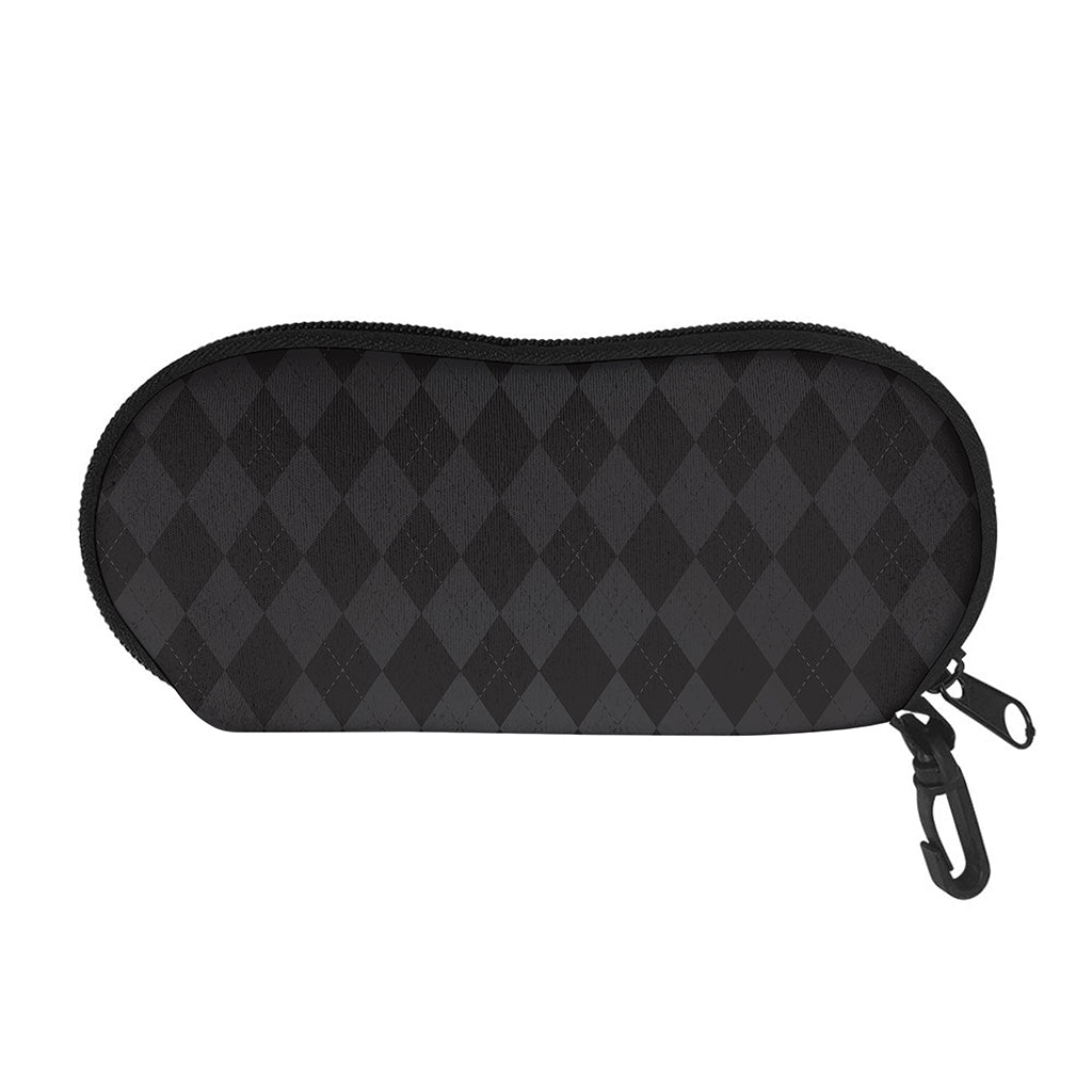 Black And Grey Argyle Pattern Print Glasses Case