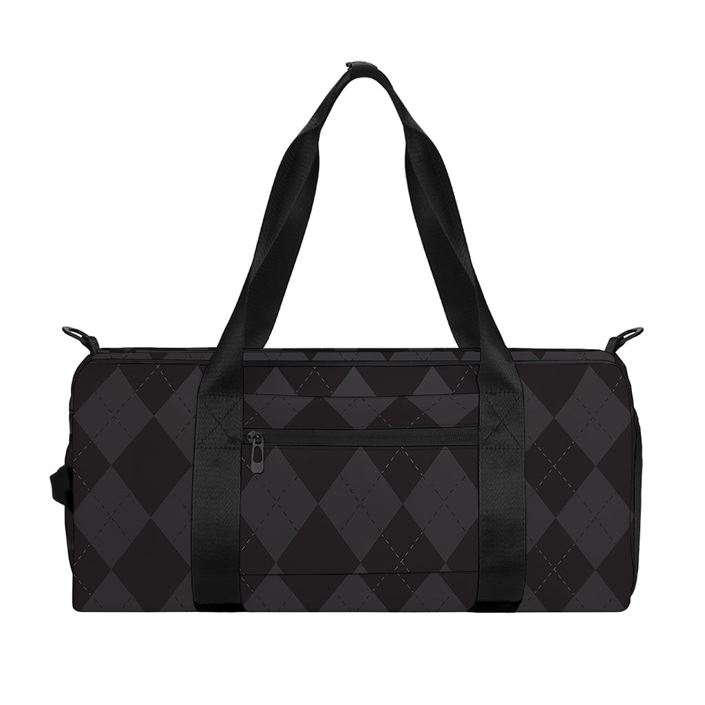 Black And Grey Argyle Pattern Print Gym Bag
