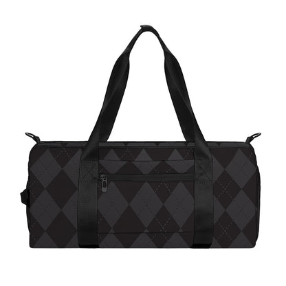 Black And Grey Argyle Pattern Print Gym Bag