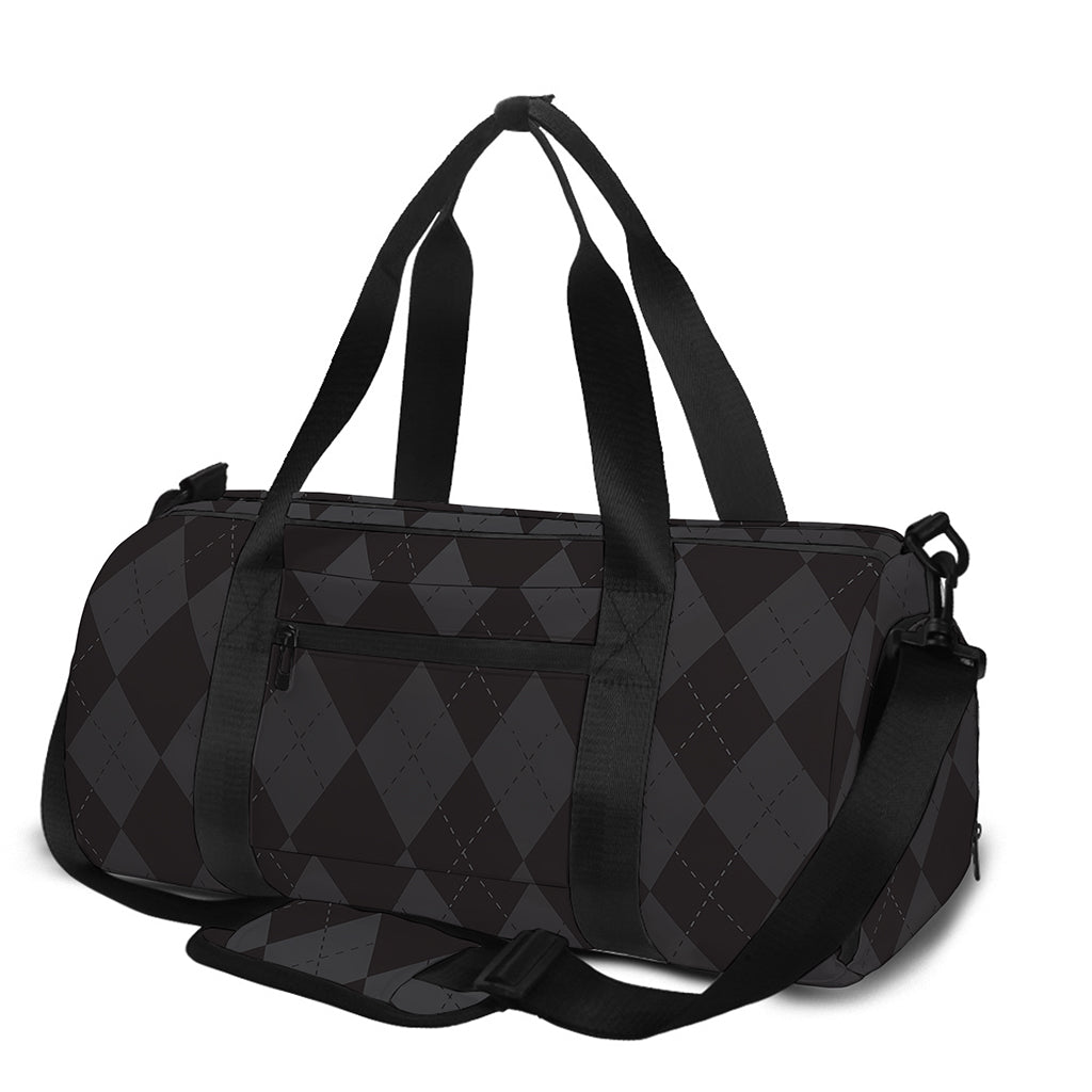 Black And Grey Argyle Pattern Print Gym Bag