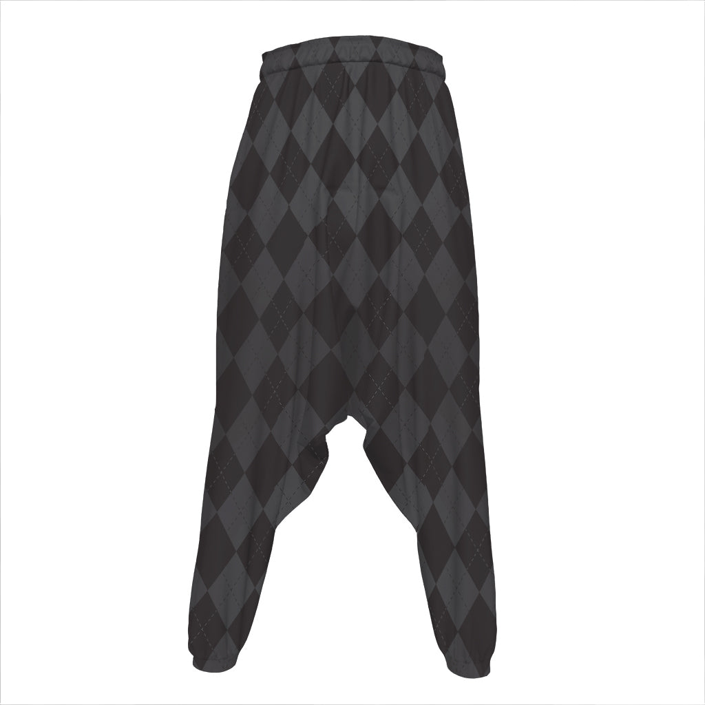 Black And Grey Argyle Pattern Print Hammer Pants