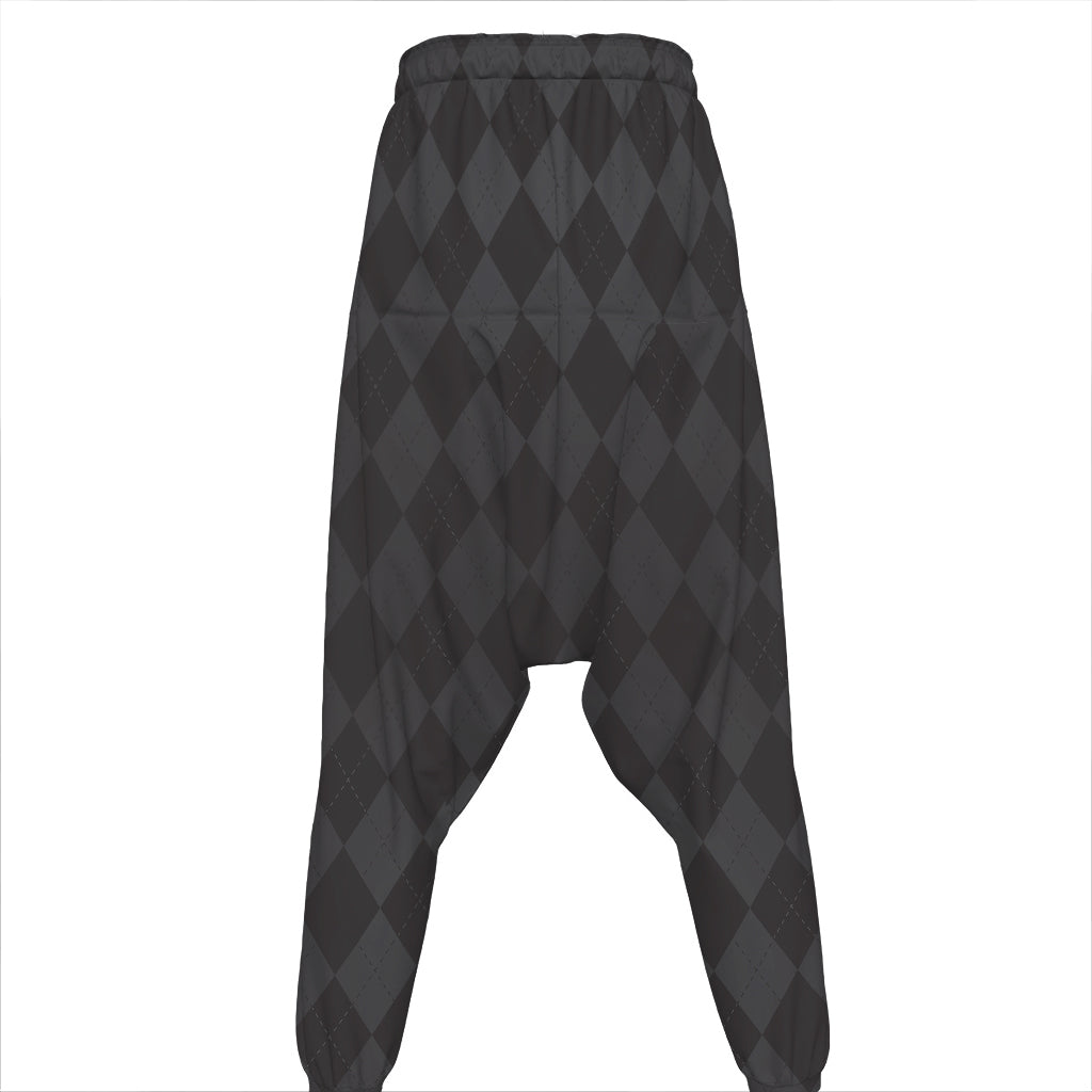 Black And Grey Argyle Pattern Print Hammer Pants