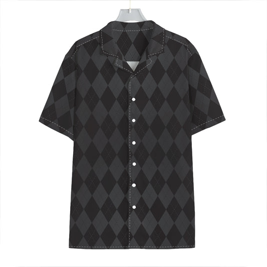 Black And Grey Argyle Pattern Print Hawaiian Shirt