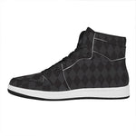 Black And Grey Argyle Pattern Print High Top Leather Sneakers