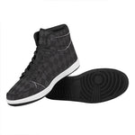 Black And Grey Argyle Pattern Print High Top Leather Sneakers