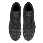 Black And Grey Argyle Pattern Print High Top Leather Sneakers