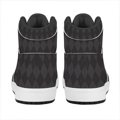 Black And Grey Argyle Pattern Print High Top Leather Sneakers