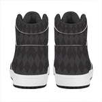 Black And Grey Argyle Pattern Print High Top Leather Sneakers