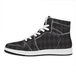 Black And Grey Argyle Pattern Print High Top Leather Sneakers