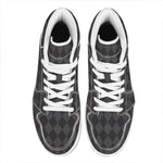 Black And Grey Argyle Pattern Print High Top Leather Sneakers