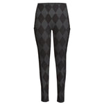 Black And Grey Argyle Pattern Print High-Waisted Pocket Leggings