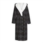 Black And Grey Argyle Pattern Print Hooded Bathrobe