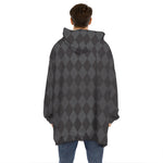 Black And Grey Argyle Pattern Print Hoodie Blanket