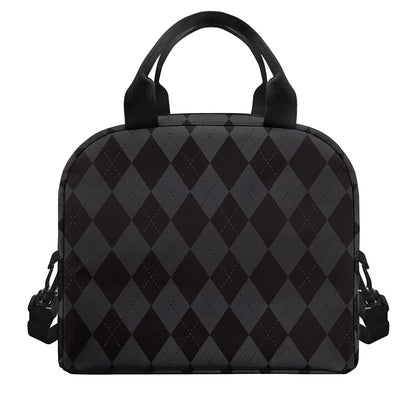 Black And Grey Argyle Pattern Print Insulated Lunch Bag