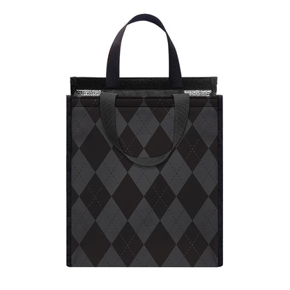 Black And Grey Argyle Pattern Print Insulated Lunch Tote