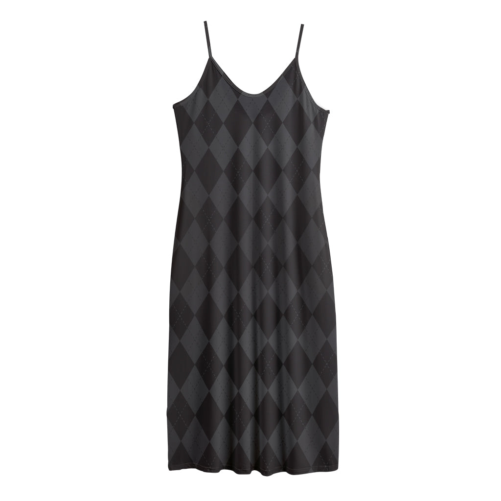 Black And Grey Argyle Pattern Print Jersey Midi Cami Dress