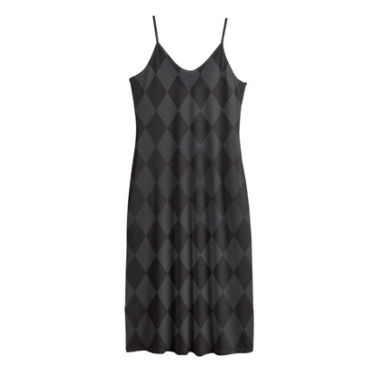Black And Grey Argyle Pattern Print Jersey Midi Cami Dress