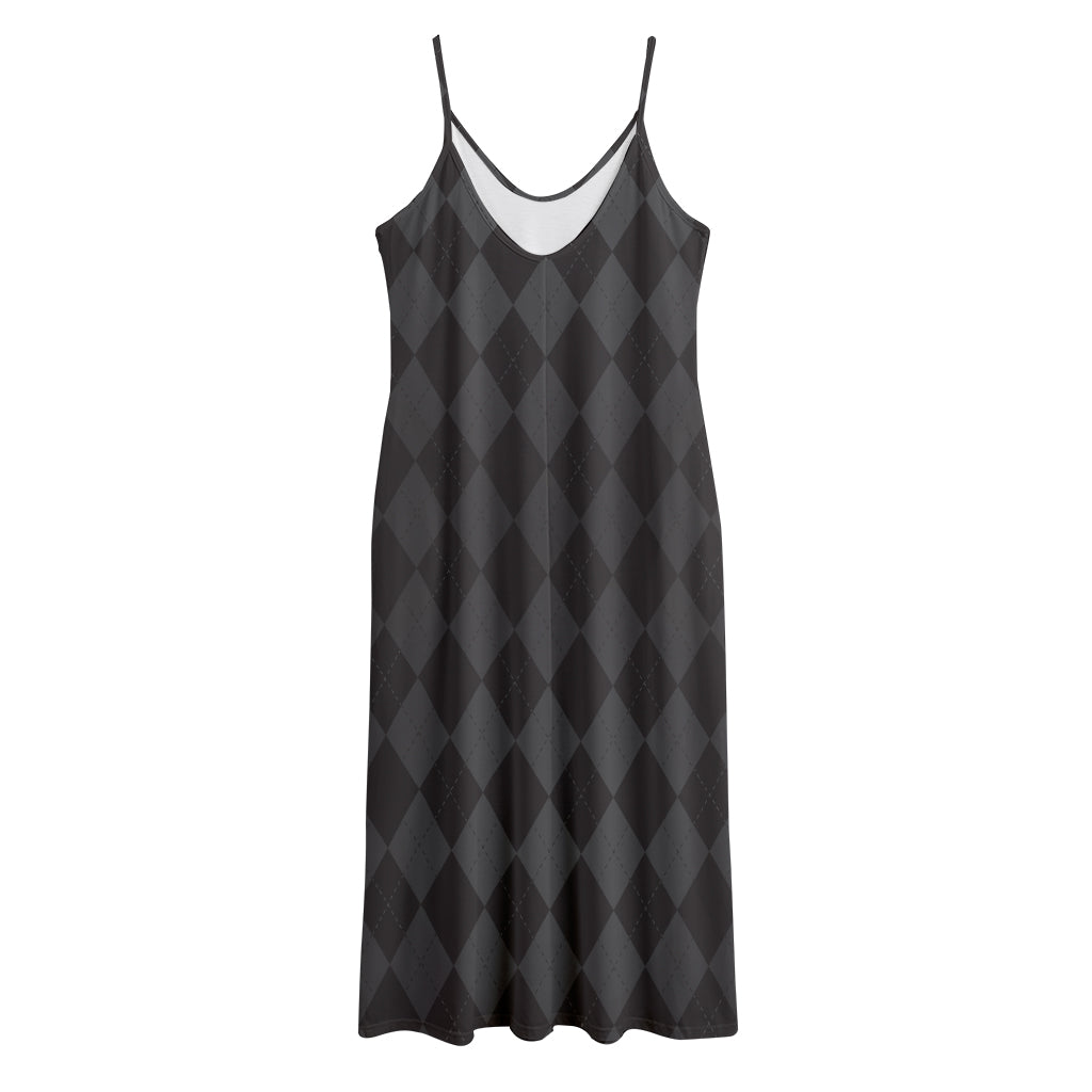 Black And Grey Argyle Pattern Print Jersey Midi Cami Dress